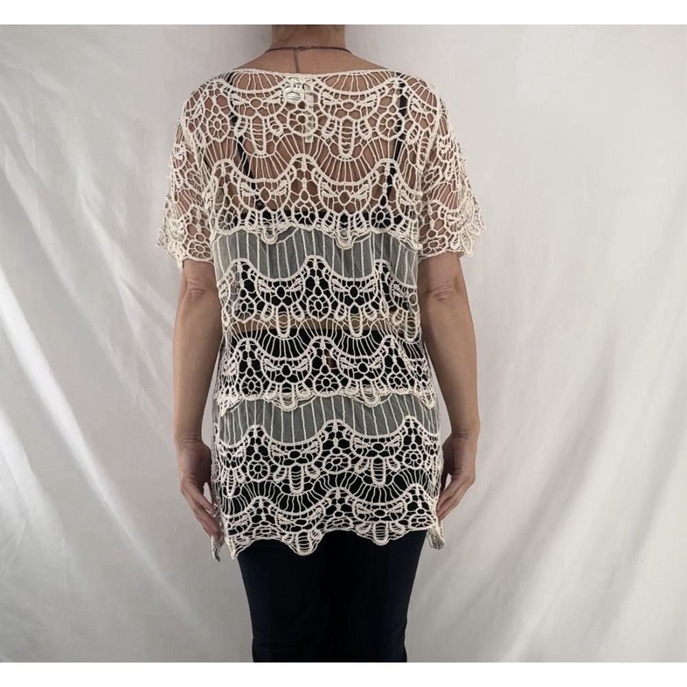 Boho Sheer Crochet Tunic Top L Country Cowgirl Rodeo Festival Layering Shabby - Picture 2 of 5